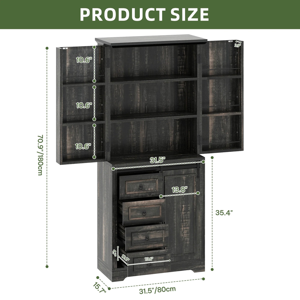 Uforic Pantry Storage Cabinet with Doors & Drawers, Kitchen Cabinet with Shelves, White