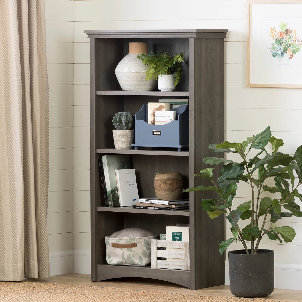 Gascony 4-Shelf Bookcase-Rubbed Black-South Shore