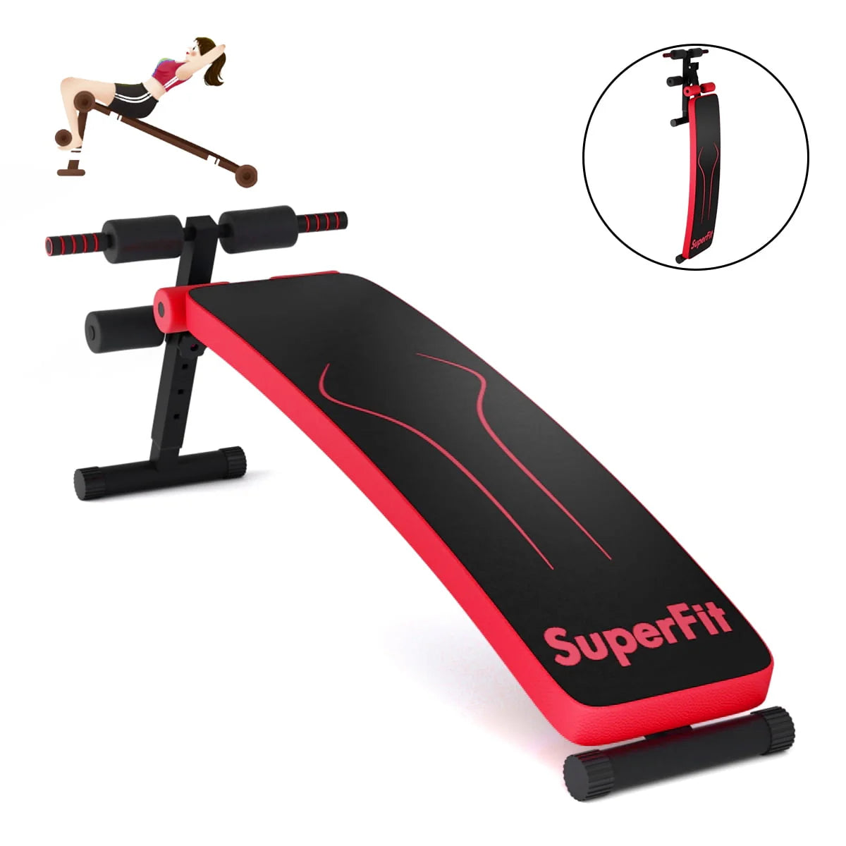 SuperFit Folding Weight Bench Adjustable Sit-up Board Workout Slant Bench Red