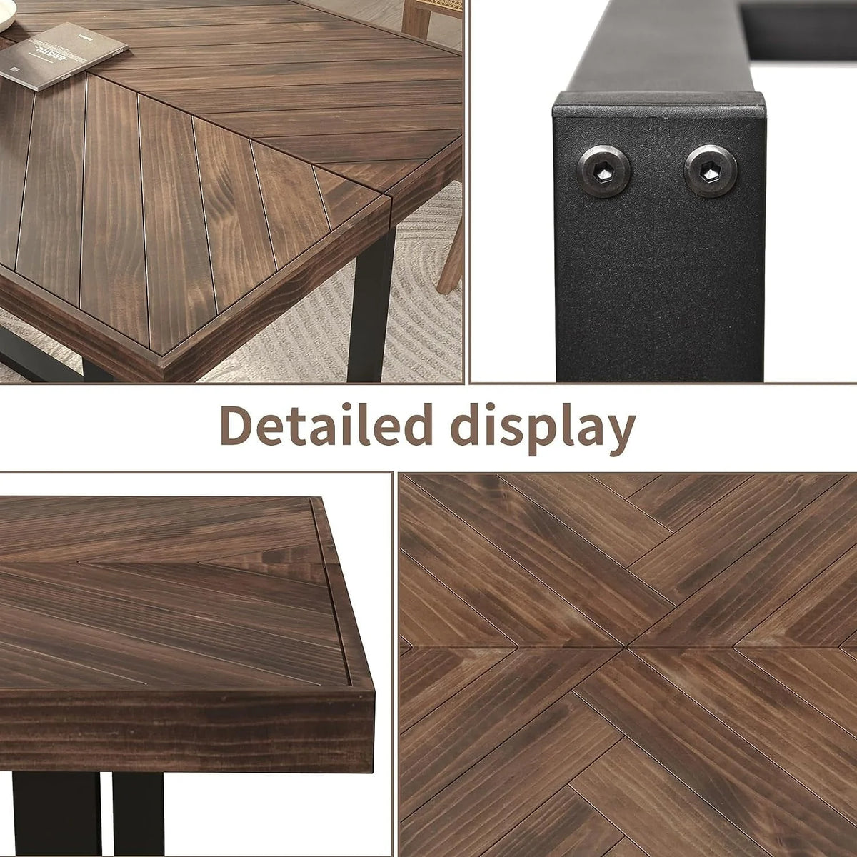 ChVans 72 inch Modern Farmhouse Solid Wood Dining Table for 6 to 8, Rectangular Kitchen and Dining Table with Metal Frame, Rustic Breakfast Table for Living, Dining Room(Brown+Pattern-72 in Dining Table)