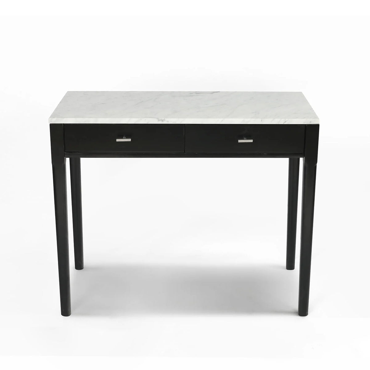 Meno 36" Rectangular Italian Carrara White Marble Console Table with Oak Leg