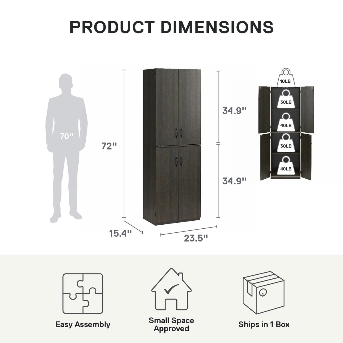 Mainstays 72" 4-Door Storage Cabinet, Espresso