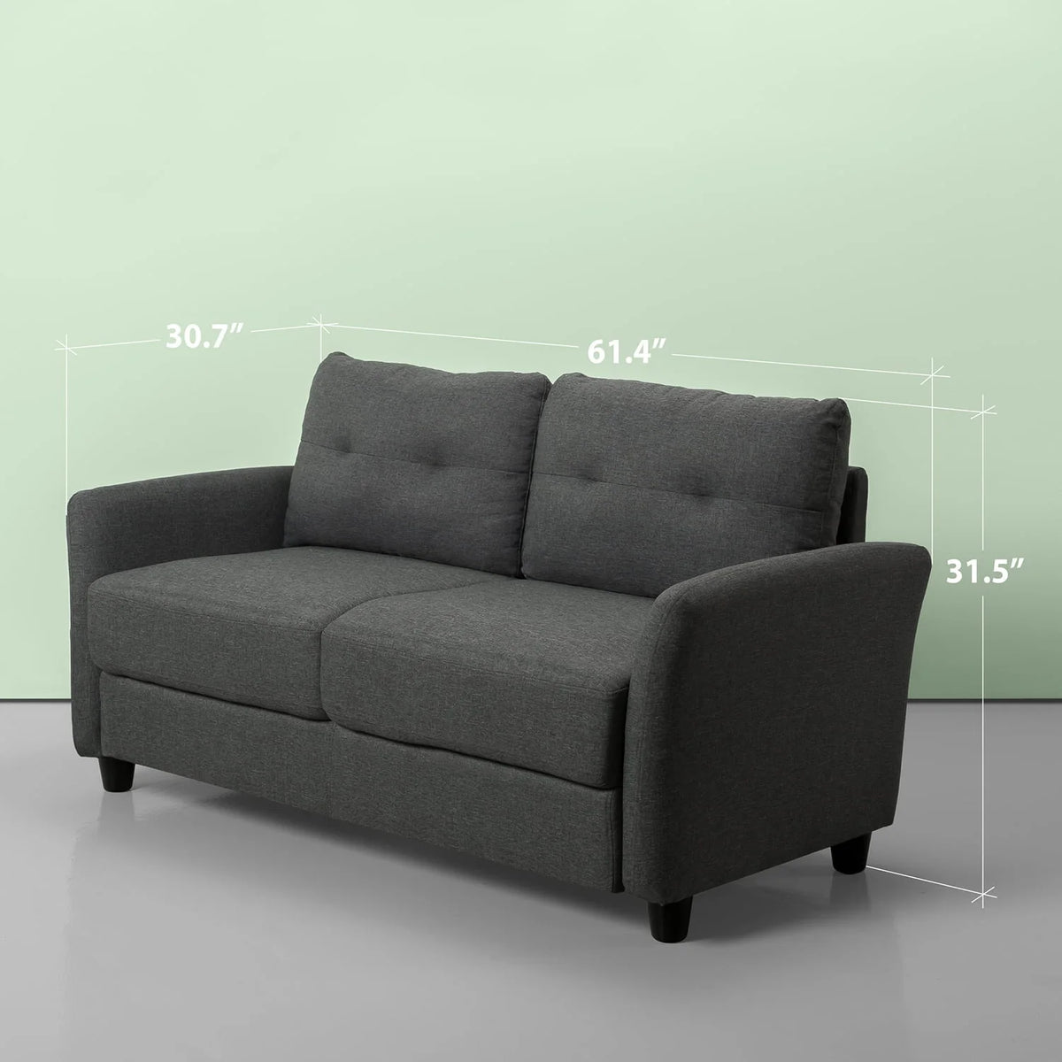 Zinus Ricardo 2-Seater Loveseat, Dark Grey