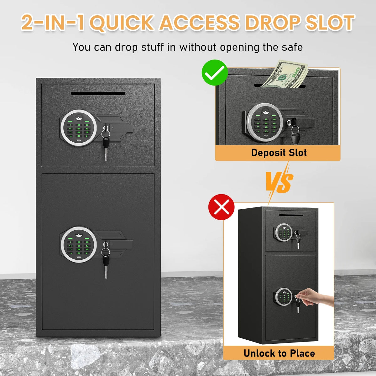 Silkight 6.5 Cu ft Home Safe Box - Fireproof  Depository Drop Safe with Backlit Keypad&Alarm System for Business Home
