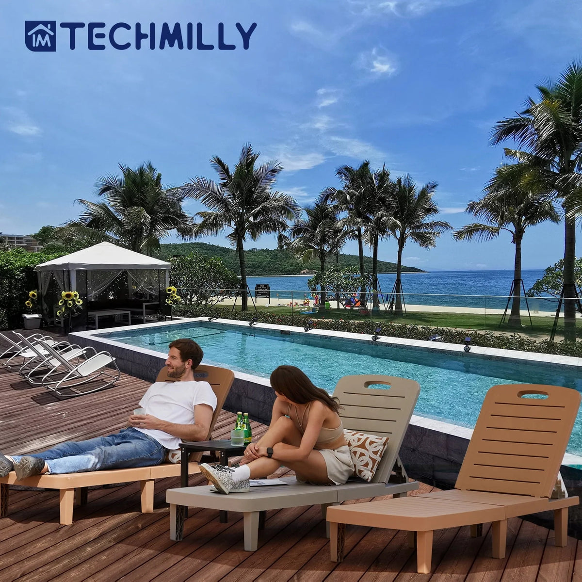 Techmilly Oversized Outdoor Chairse Lounge Chair，Extra Widen Chaise with Cup