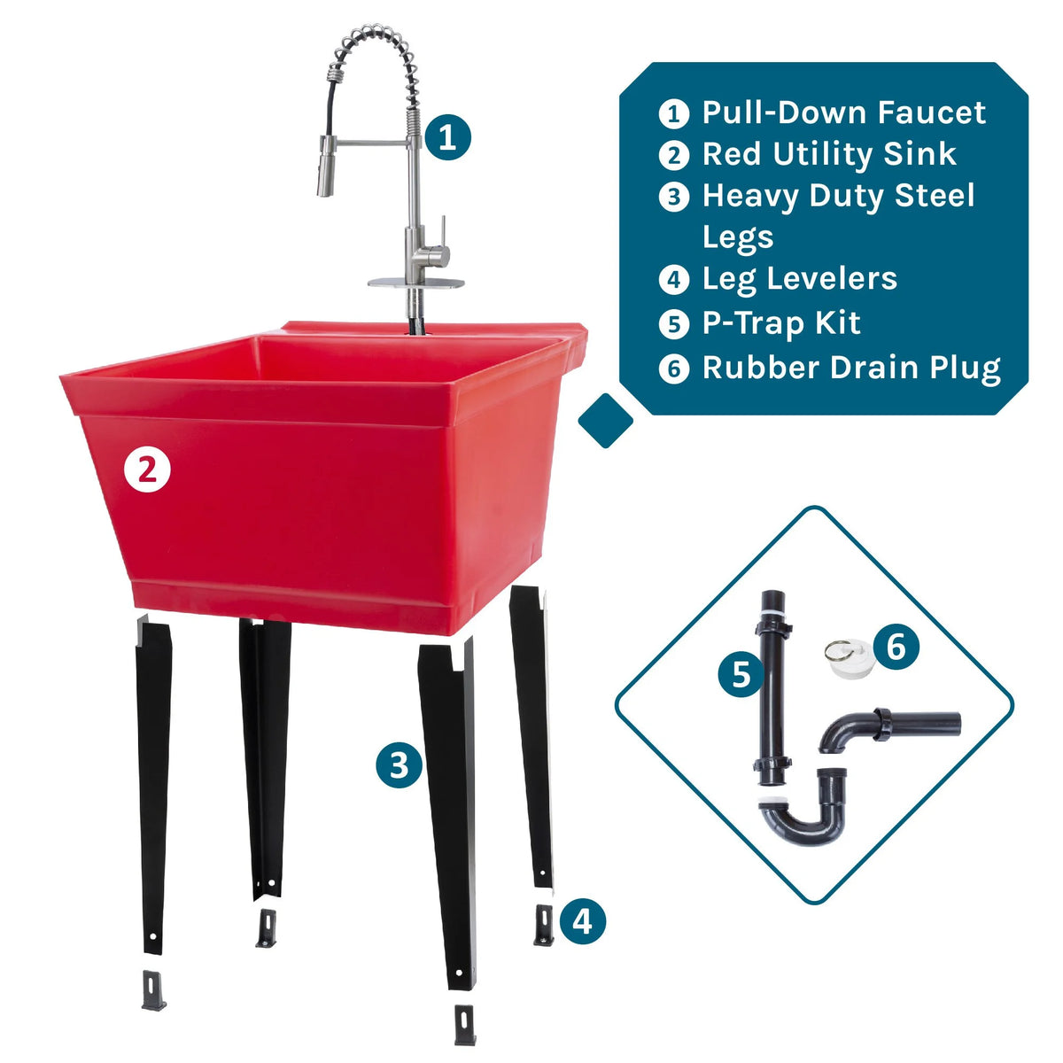 Tehila Blue 19 Gallon Utility Sink with High-Arc Stainless Finish Coil Pull-Down Faucet