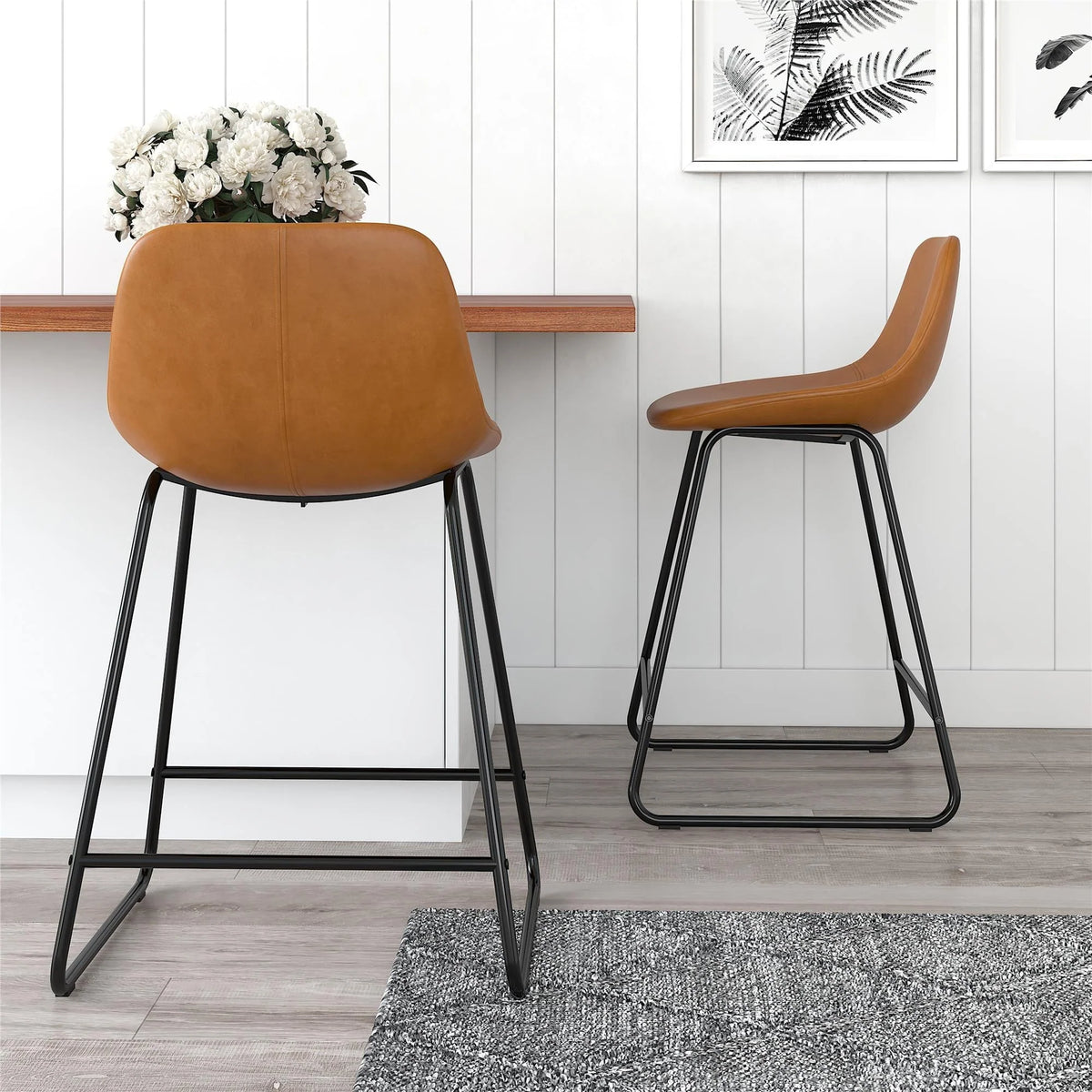 Better Homes & Gardens Farley Scoop Counter Height Stool, Camel Faux Leather