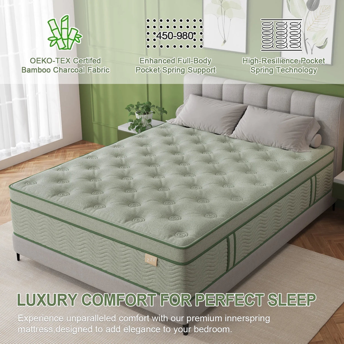 Viscountess 14inch Queen Mattress with Gel Memory Foam Medium Firm Euro Top Hybrid Mattress Queen Size in a Box,Adult