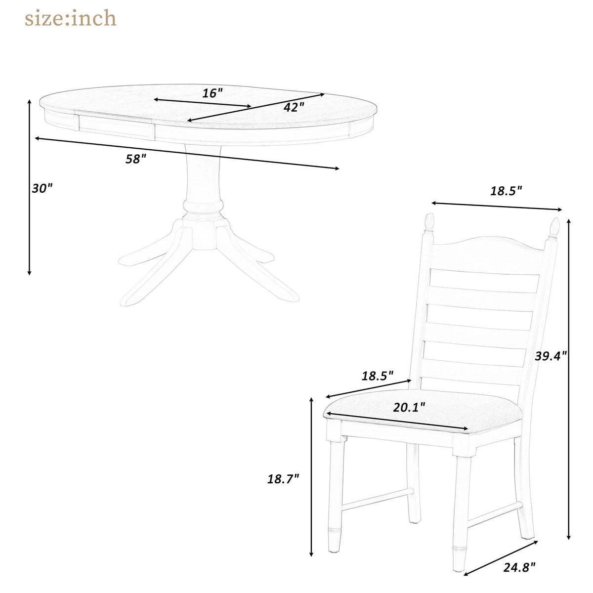 5 Piece Round Dining Table Set, Dining Room Set with Extendable Table and 4 Upholstered Chairs, Wood Dining Table Set for 4, Farmhouse Dining Table Set for Kitchen Dining Room Dorm Apartment, Brown