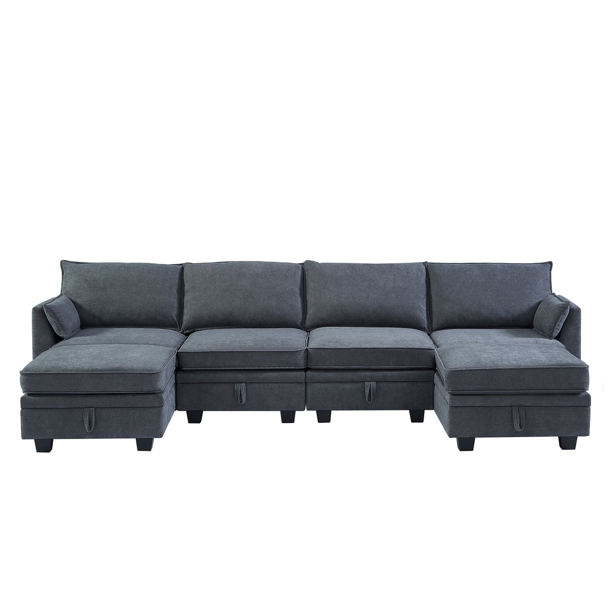 EUROCO 115" Large U/L Shaped Sectional Sofa, 1200LBS 6 Seat Convertible Couch Queen Size Sleeper Bed with Storage Seat and Removable Cushions, Modular Sofa with 2 Stools