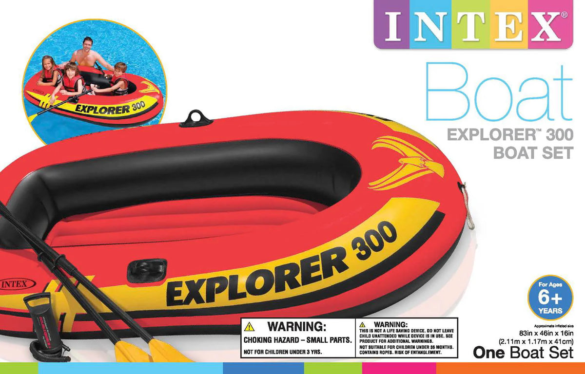 Intex Explorer 300 Compact Fishing 3 Person Raft Boat w/ Pump & Oars (2 Pack)