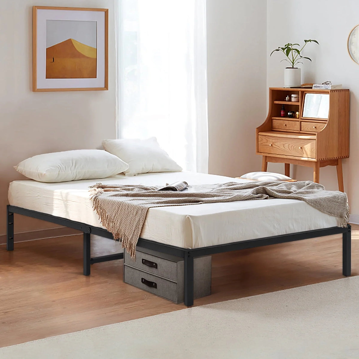 Lusimo 14 inch Twin Bed Frame No Box Spring Needed Heavy Duty Metal Platform Bed Frame Twin Size Anti Slip Support Easy Lock Assembly, Black