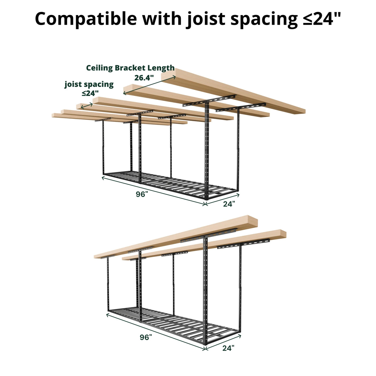 SunsGrove 4��8FT Overhead Storage Rack, 1 Pack, Black