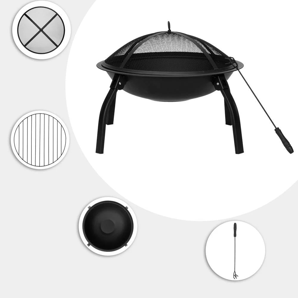 GoDecor 22" Fire Pit Folding Iron Wooden Burning Fire Pit Black