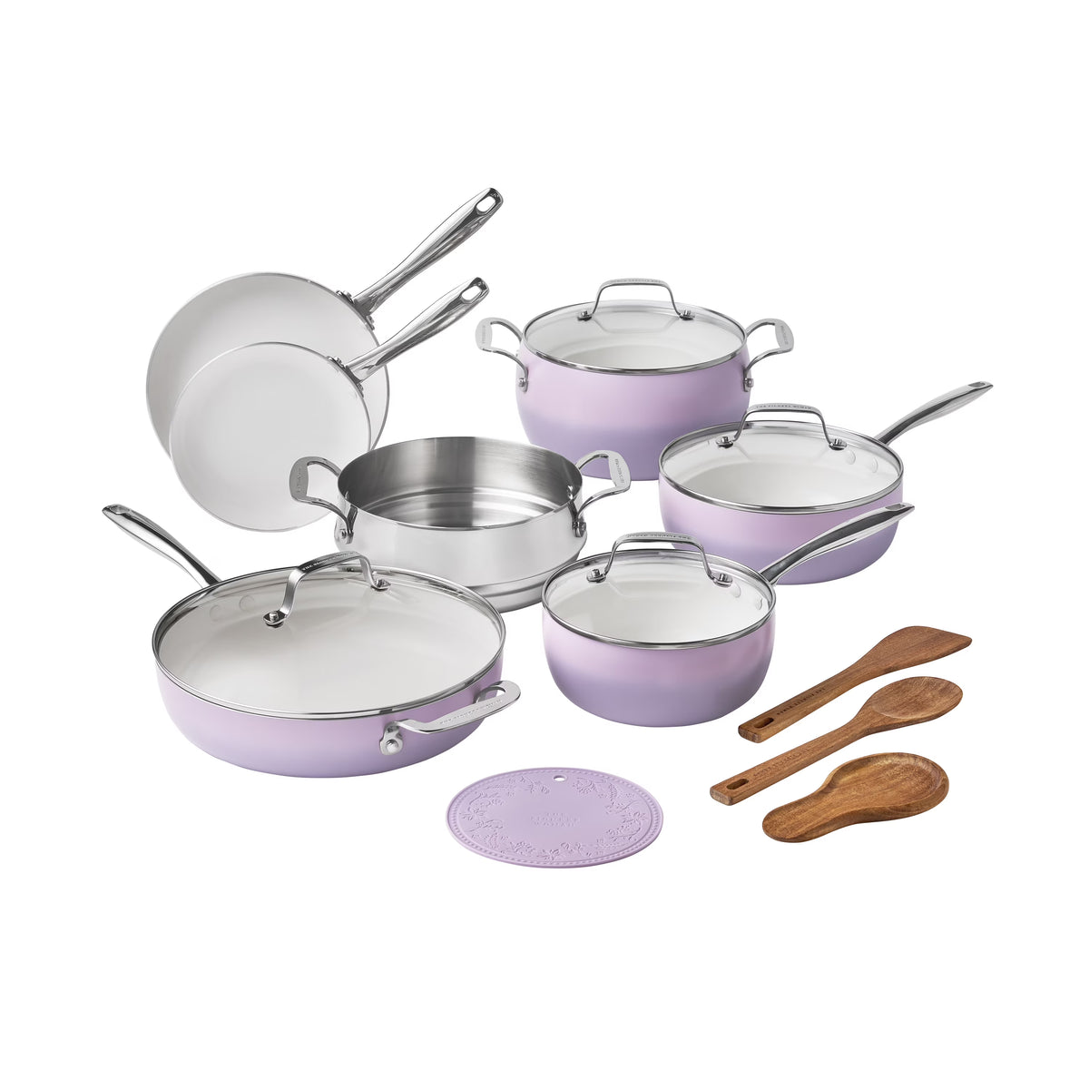 The Pioneer Woman Harlow 15-Piece Cookware Set, Ceramic Non-Stick Pots and Pans Set, Taupe
