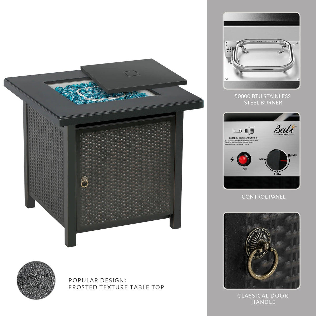 Bali Outdoors 28" Gas Fire Pit Table,  Steel Tabletop Fire Pit Patio Furniture Table, Black
