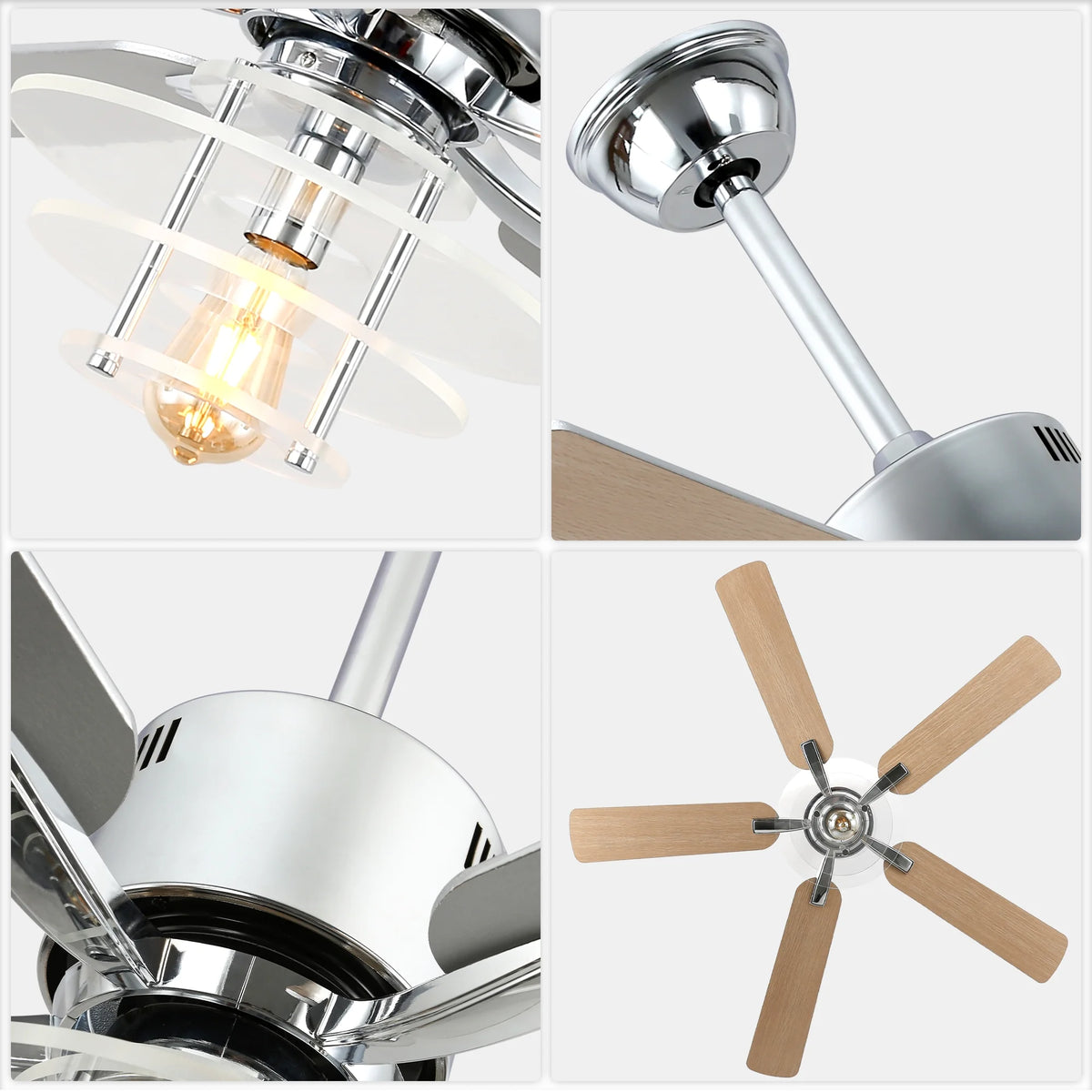 Bella Depot 52" Modern Black Ceiling Fan 6-Speed Reversible with Light and Remote Control