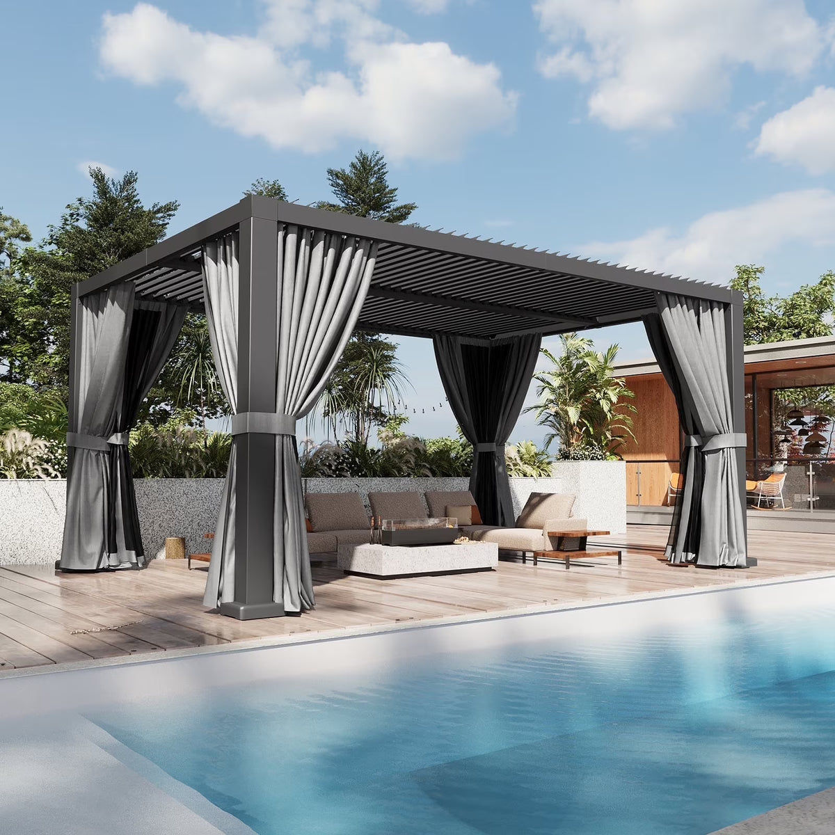 Aoxun 20' x 12' Louvered Pergola, Outdoor Aluminum Pergola with Adjustable Top for Decks, Gardens and Backyards, Gray