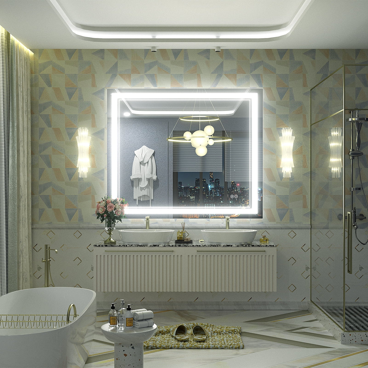 Frameless Frontlit LED Anti-fog Bathroom Vanity Mirror 96x36 inch