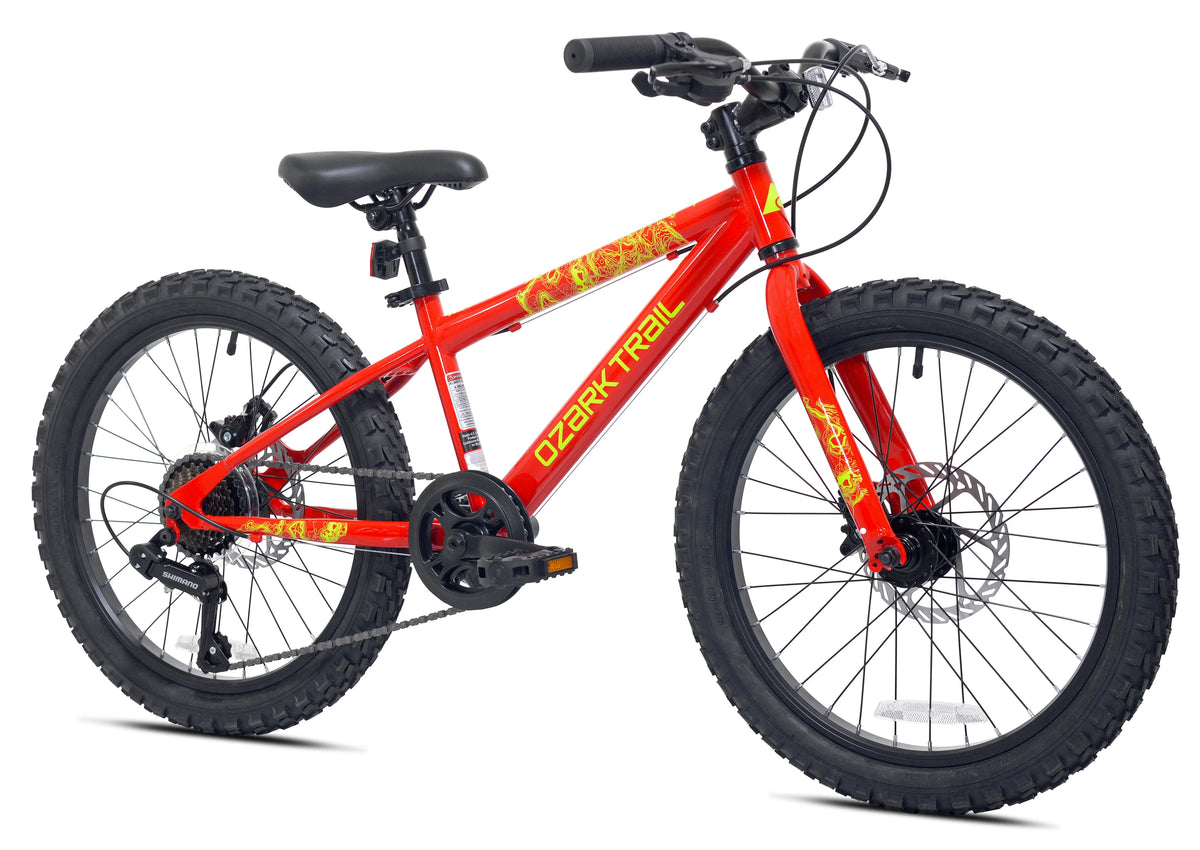 20" Ozark Trail Vibe Mountain Bike, 7 Speed, Fits Rider 3'11"-4'4", Red, Child/Tween/Teen, Unisex