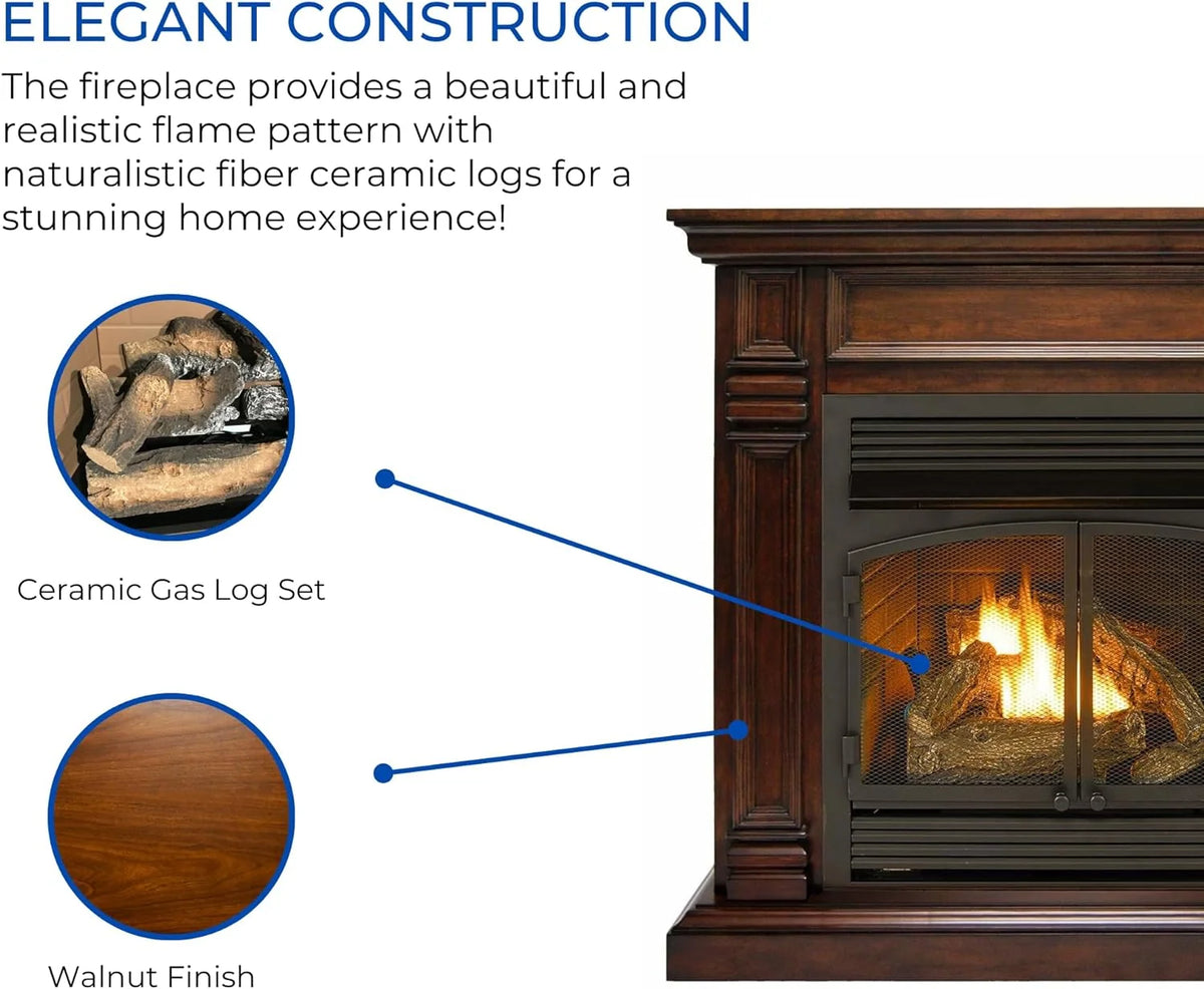 Duluth Forge Dual Fuel Ventless Gas Fireplace With Mantel - 32,000 BTU, T-Stat. Control, Auburn Cherry Finish - Model# DFS-400T-2AC