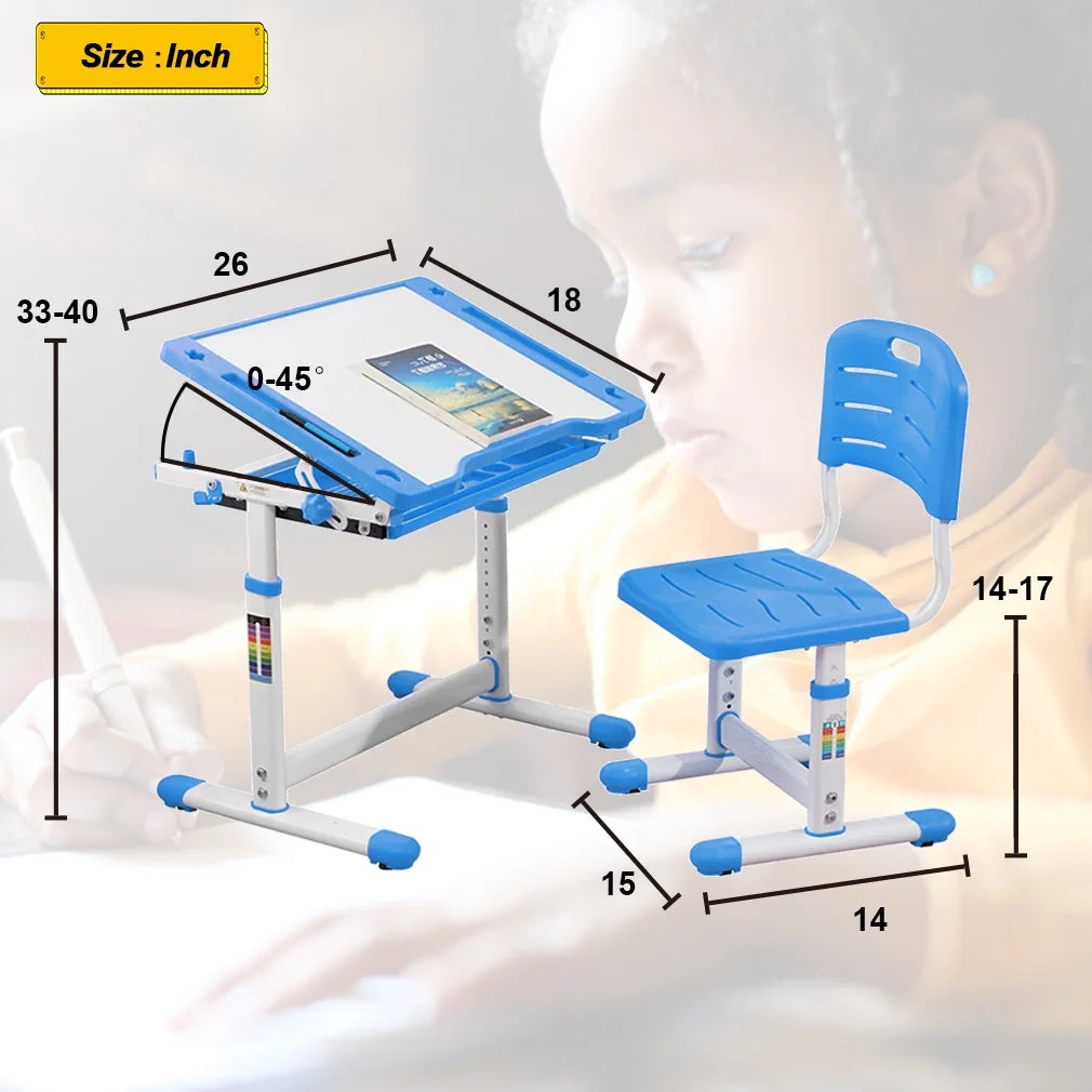 FDW Kids 2-Piece Adjustable Height Activity Table and Chair Set, Blue