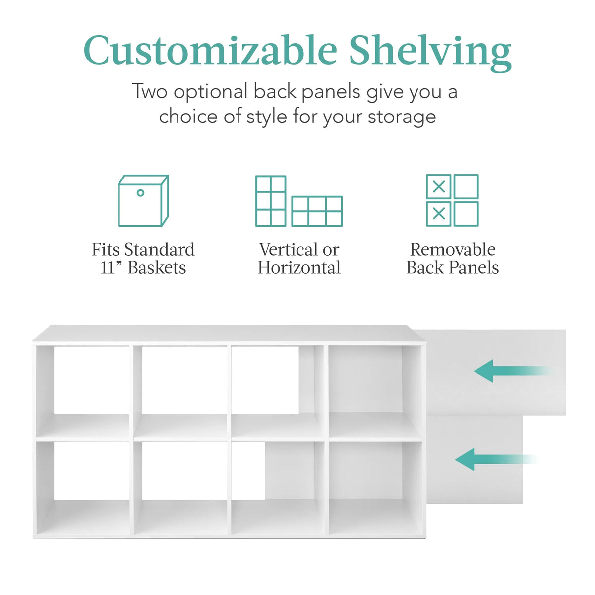 Best Choice Products 8-Cube Bookshelf, 11in Display Storage System, Organizer w/ Removable Back Panels - Black