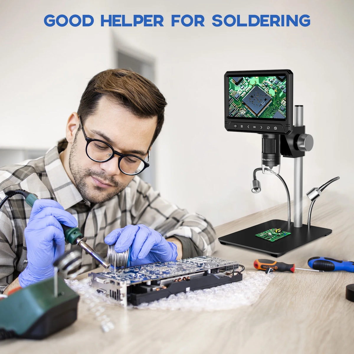 BEBANG 7" Coin Microscope for Adults, 1200X LCD Digital Microscope with 8 Adjustable LED Lights, 2 Flexible Side Lights, PC View Compatible with  Windows, iOS, 32GB