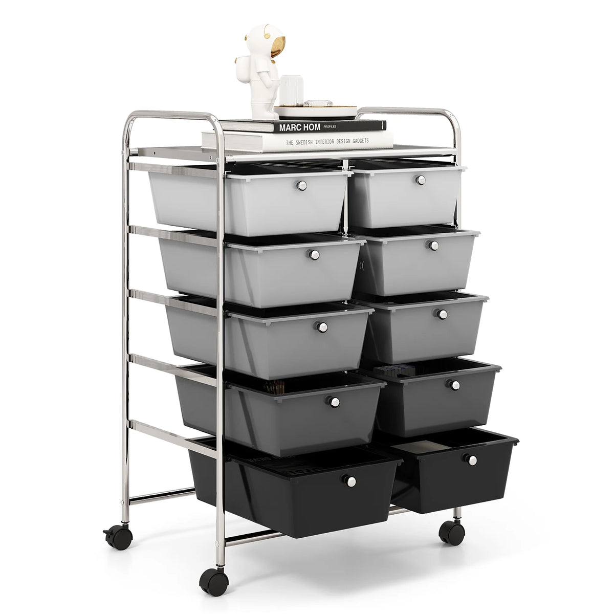 Gymax 10-Drawer Rolling Storage Cart Tools Scrapbook Paper Organizer on Wheels Black Gradient