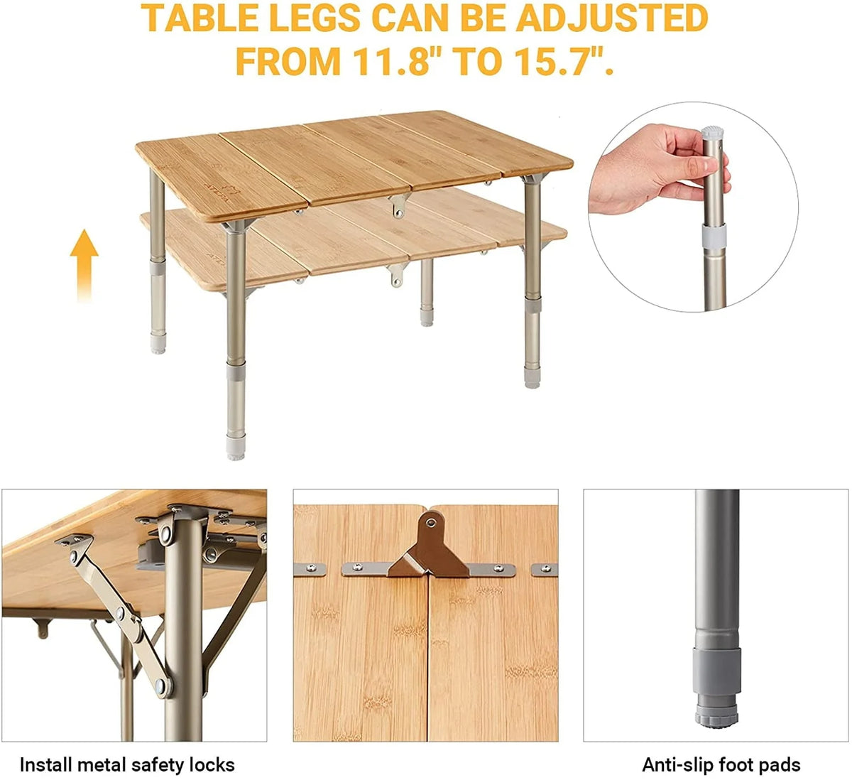 ATEPA Camping Folding Bamboo Table Portable Camp Outdoor Table with Carrying Bag, 23.6"*15.7"