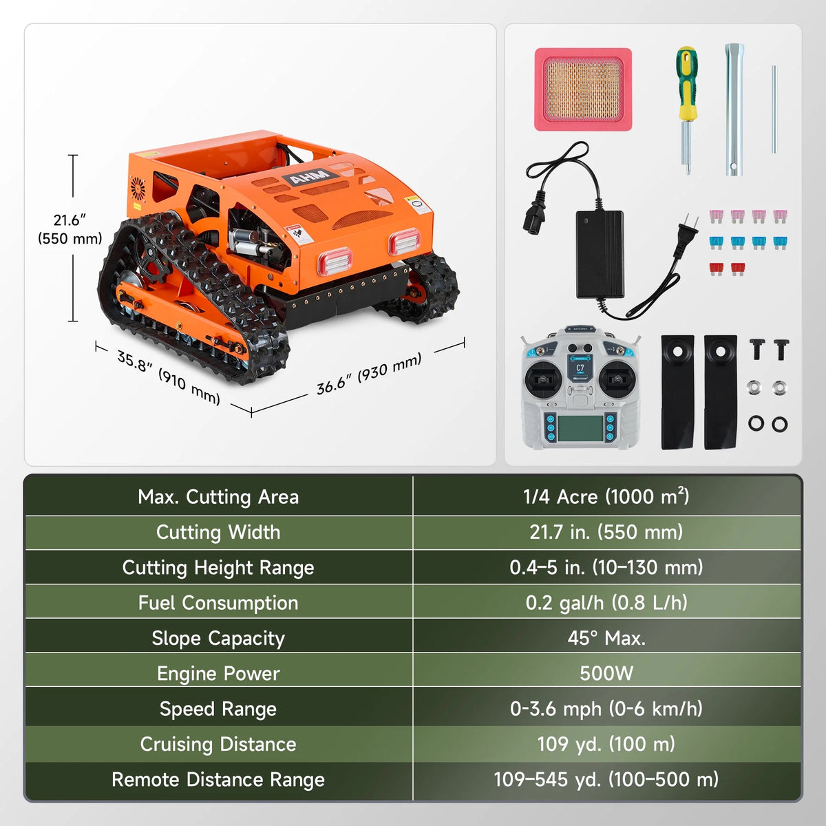 AHM 21" Remote Control Lawn Mower with Adjustable Cutting Height 45�� Slope Cap