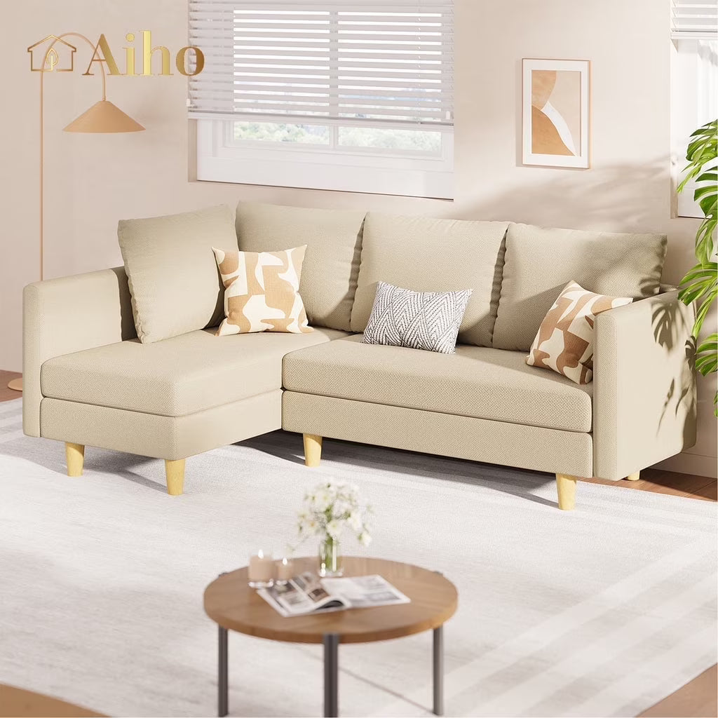 Aiho 82" L Modern Sofa, L-shaped Sofa with 3 Comfortable Pillows for Living Room, Apartment, Studio, Office - Dark Grey