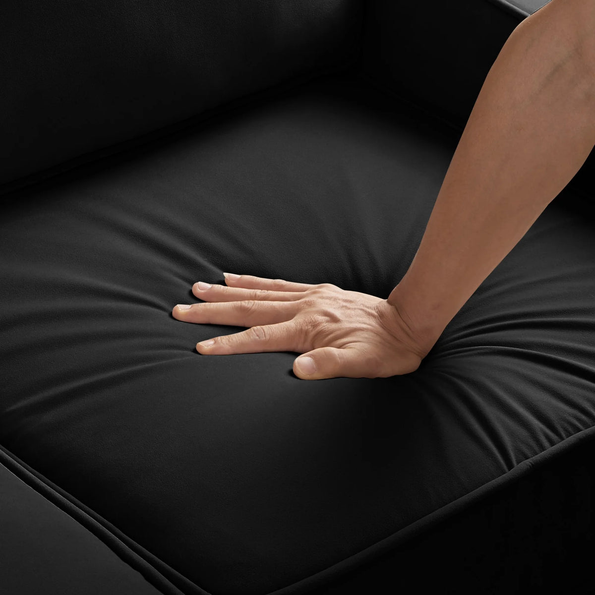 Living Room Sofas Modern 3 Person seat Sofa Couch with Scooped Armrest/Wood legs,Upholstered Velvet 3-seat Sofa with Removable Cushions for Livingroom Bedroom,Black,Comfortable Sofas