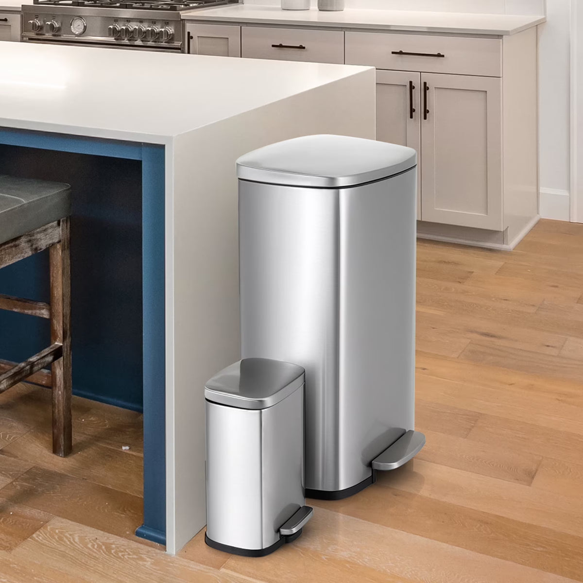 LAZY BUDDY 13.2 Gallon Stainless Steel Kitchen Trash Can with 1.3 Gallon Mini Trash Can, Rectangular Step Garbage Can with Lid