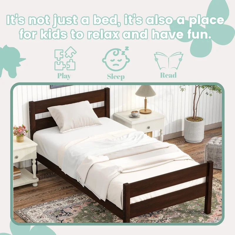 Duxelifin Wood Twin Bed Frame with Rails, Twin Size Low Platform Bed with Headboard and Footboard, Low Twin Bed Frame for Girls & Boys, White