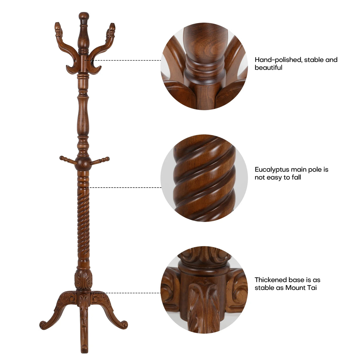 Vintage 79" Coat Tree Stand Heavy Duty Freestanding Clothes Hat Coat Rack Stand with 8 Hooks