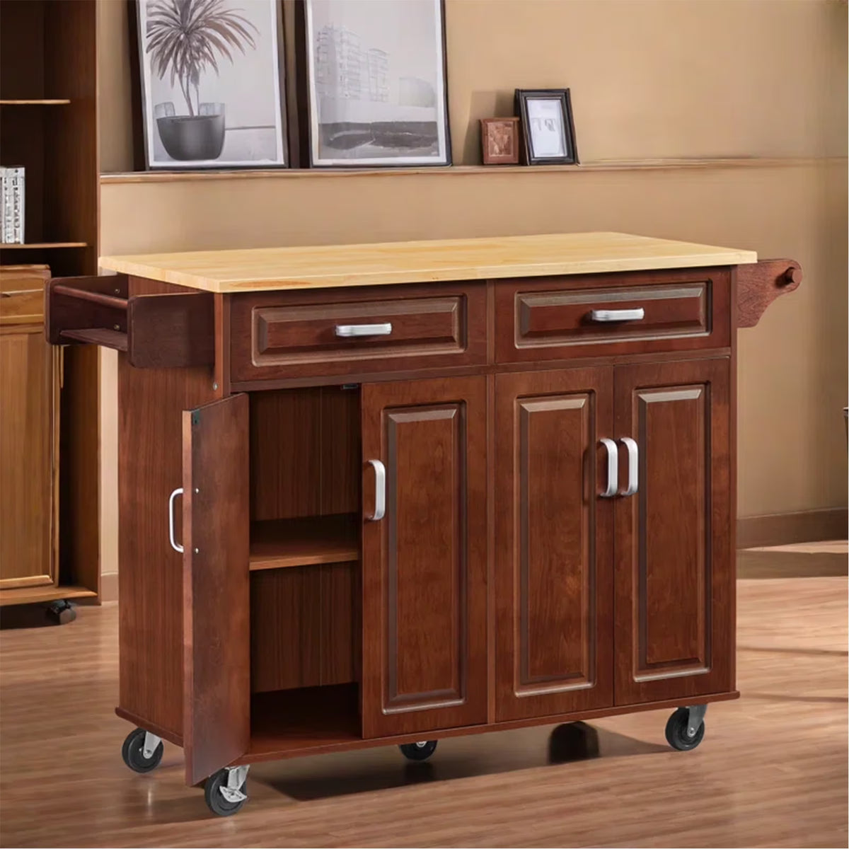 ZIVACATE Rolling Kitchen Island with Drop Leaf and Storage Large 53 in Movable Kitchen Carts White