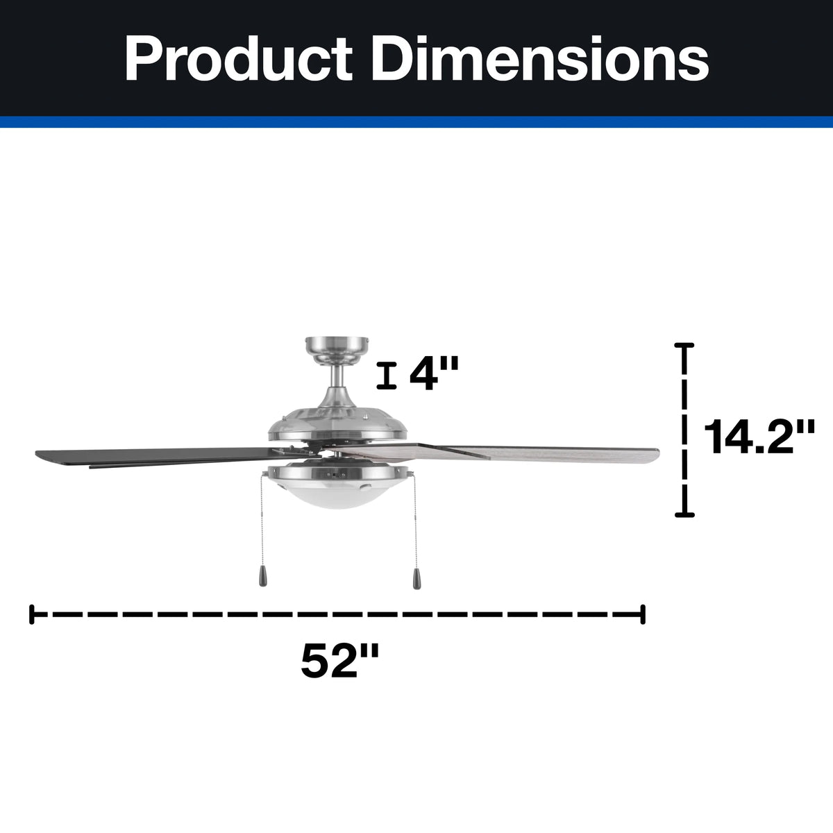 Mainstays 52" Transitional Satin Nickel Indoor Ceiling Fan with Light, Pull Chain Control & Reverse Airflow