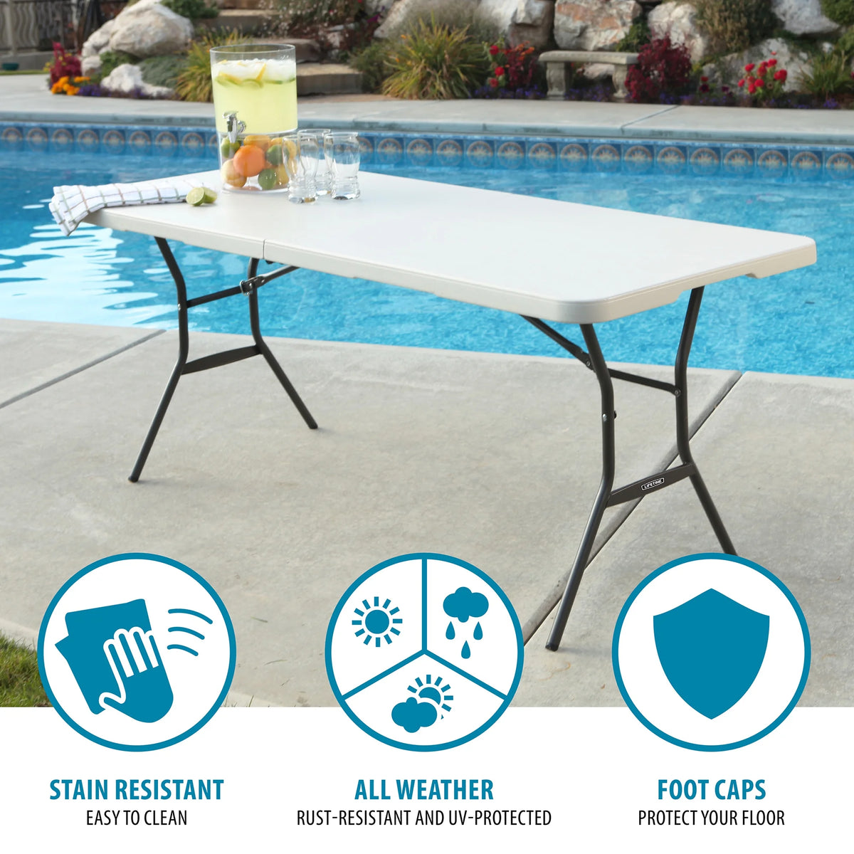 Lifetime 6' Commercial Grade High-Quality Fold-in-Half Folding Table, White (25011)