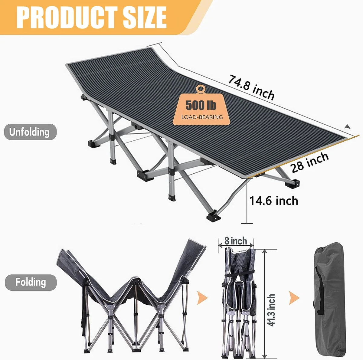 SUGIFT 2 Pack Portable Folding Beds for Adults, Heavy Duty Outdoor Bed with Carry Bag