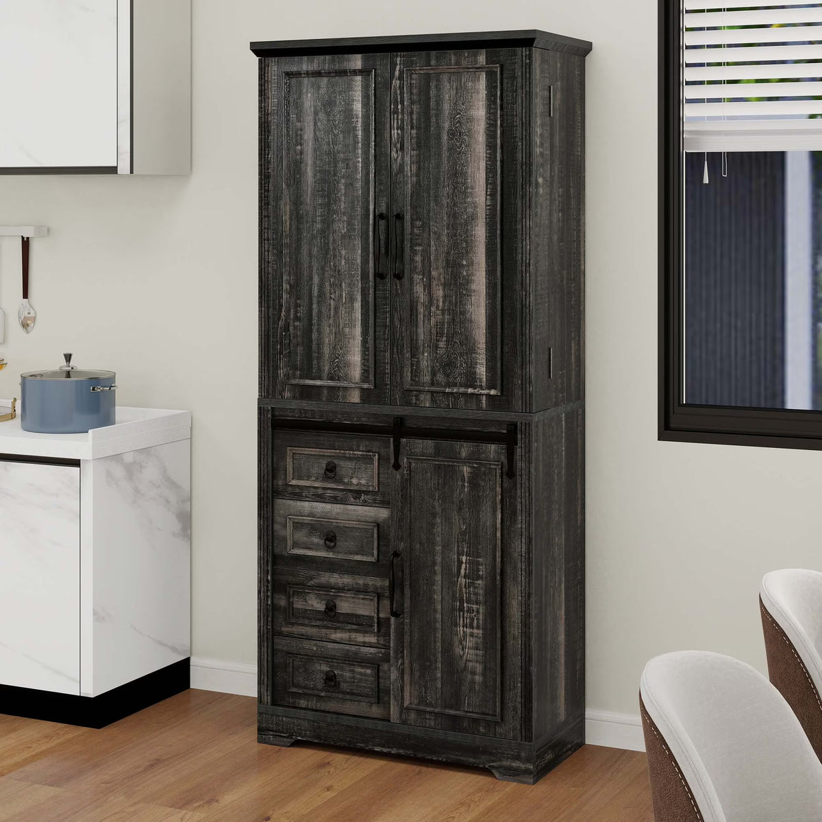 Uforic Pantry Storage Cabinet with Doors & Drawers, Kitchen Cabinet with Shelves, White