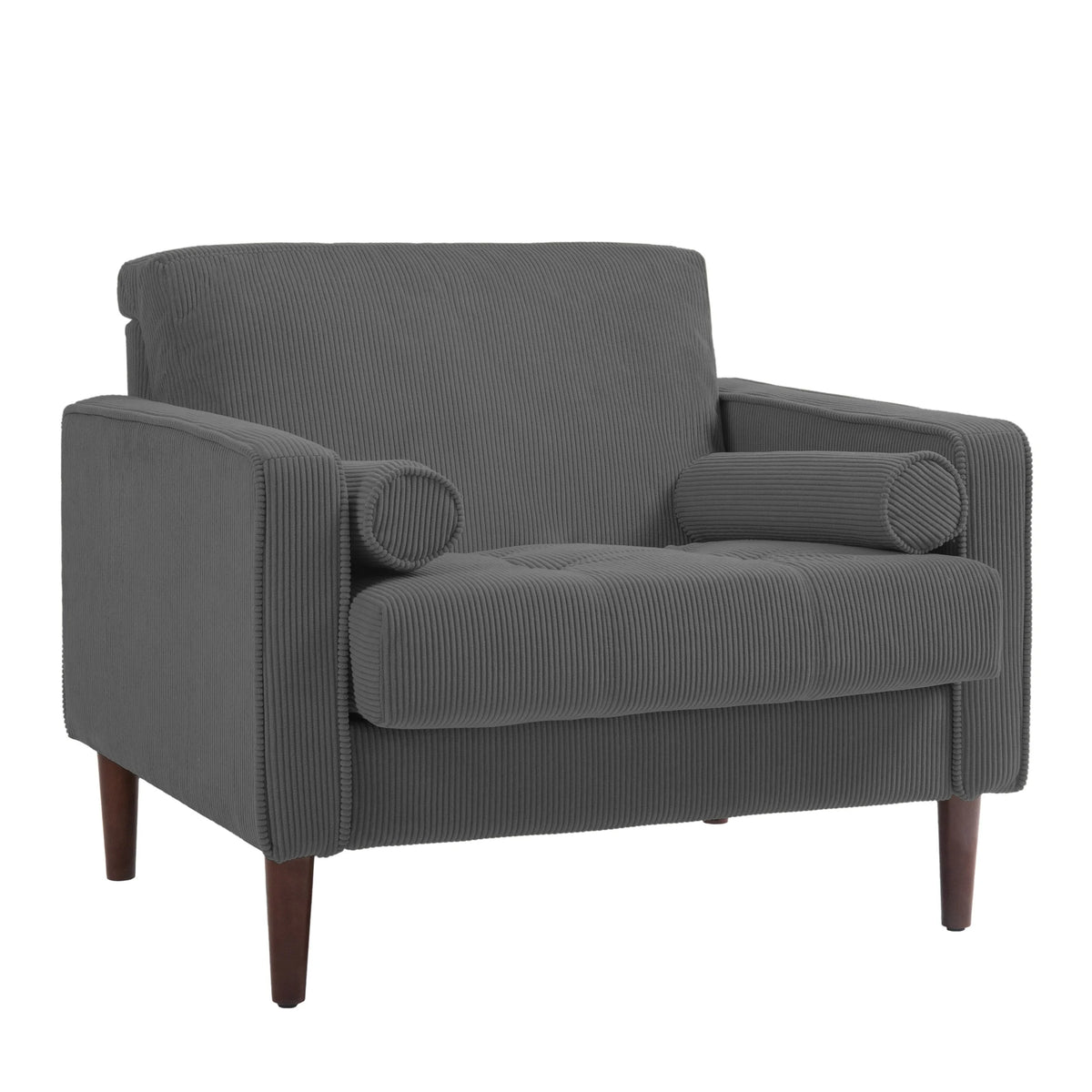 UIXE Corduroy Accent Chair Modern Upholstered Arm Chairs Comfy Reading Armchair with Pillow Armrest Tufted Living Room Single Sofa Lounge Seat, Yellow