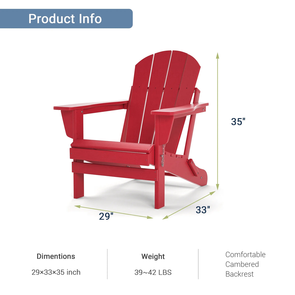 TORVA Folding Adirondack Chair, Fire Pit Chair,Patio Outdoor Chairs All-Weather Proof HDPE Resin for BBQ Beach Deck Garden Lawn Backyard, Black