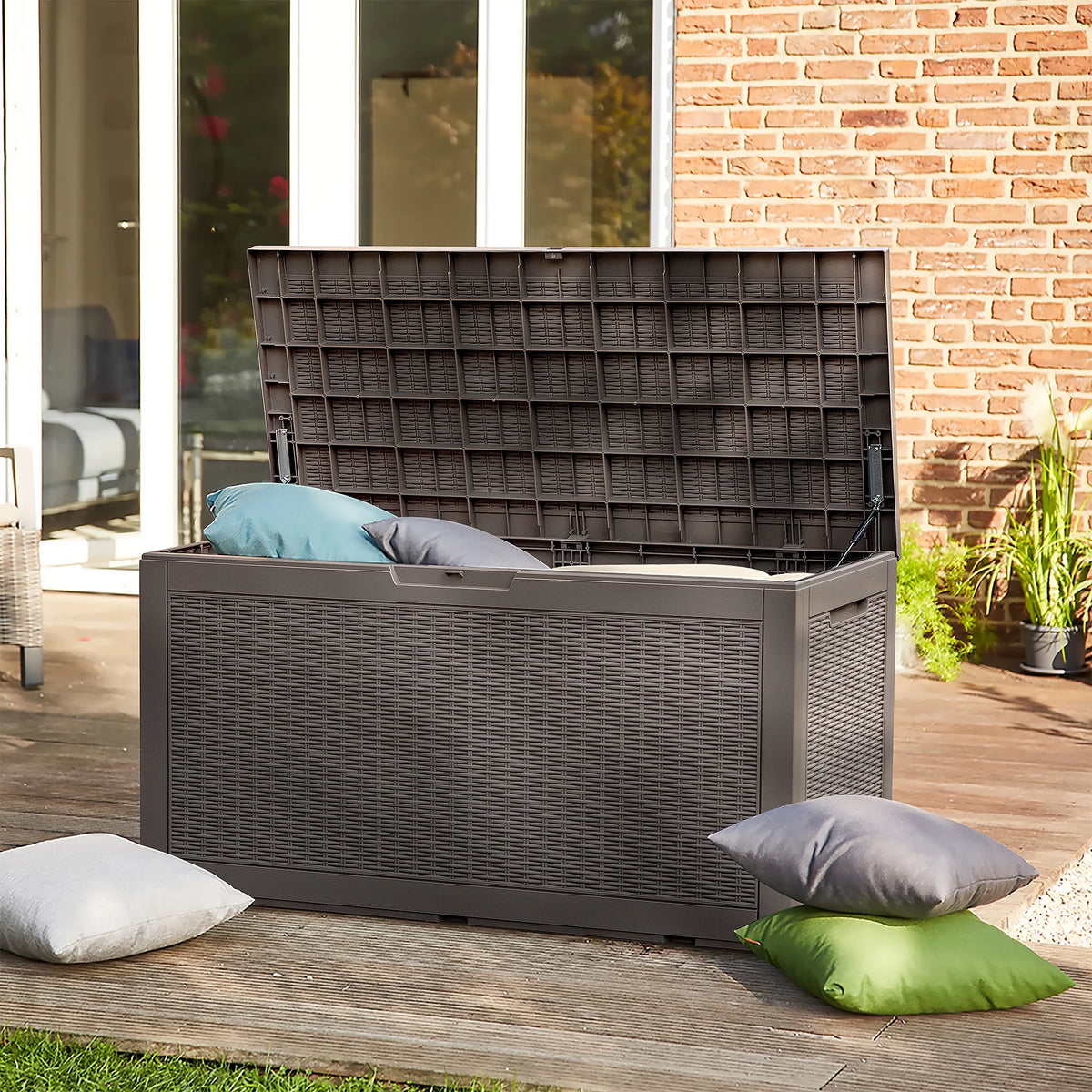 Vineego 100 Gallon All-Weather Resin Deck Box,Indoor Outdoor Lockable Storage Container, Black