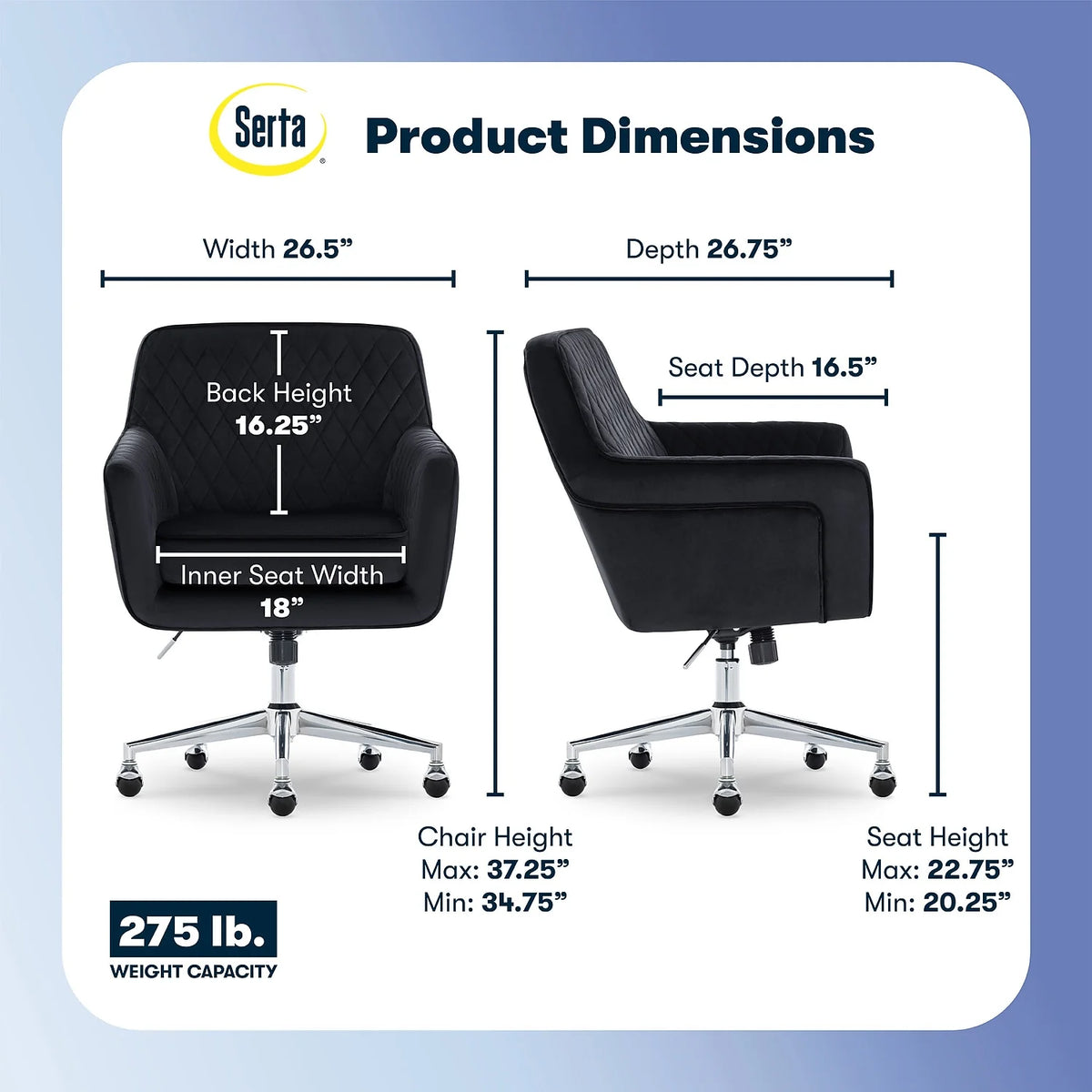 Serta Ashleigh Modern Office Chair Diamond-Tufted Design Black Velvet Fabric