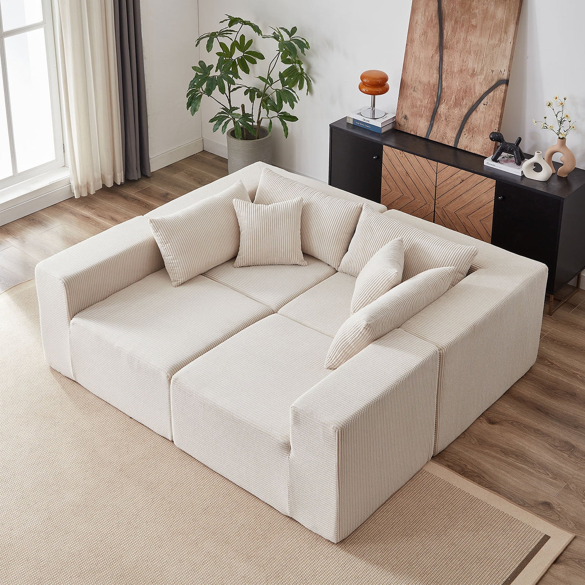 104-Inch Corduroy Modular L Shaped Sectional Sofa,Luxury Floor Couch Set,Upholstered Indoor Furniture,Foam-Filled Compressed Sofa for Living Room,Bedroom,4 PC Free Combination  ?