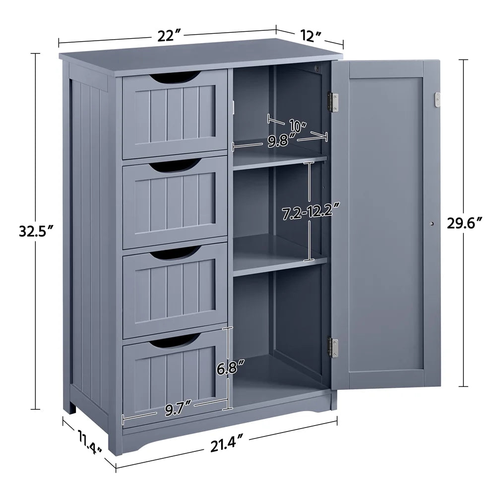 Alden Design Wooden Bathroom Storage Cabinet with 4 Drawers & Cupboard, Espresso