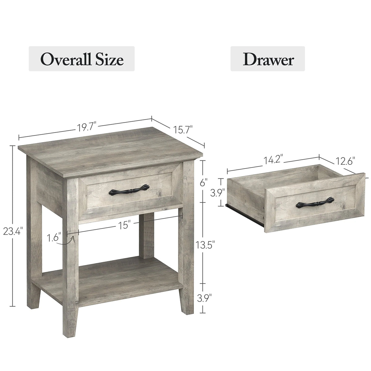 Amyove Square Nightstand, Bedside Table End Table for Bedroom Nursery Living Room, End Table with Storage Drawer, Easy Assembly, Grey