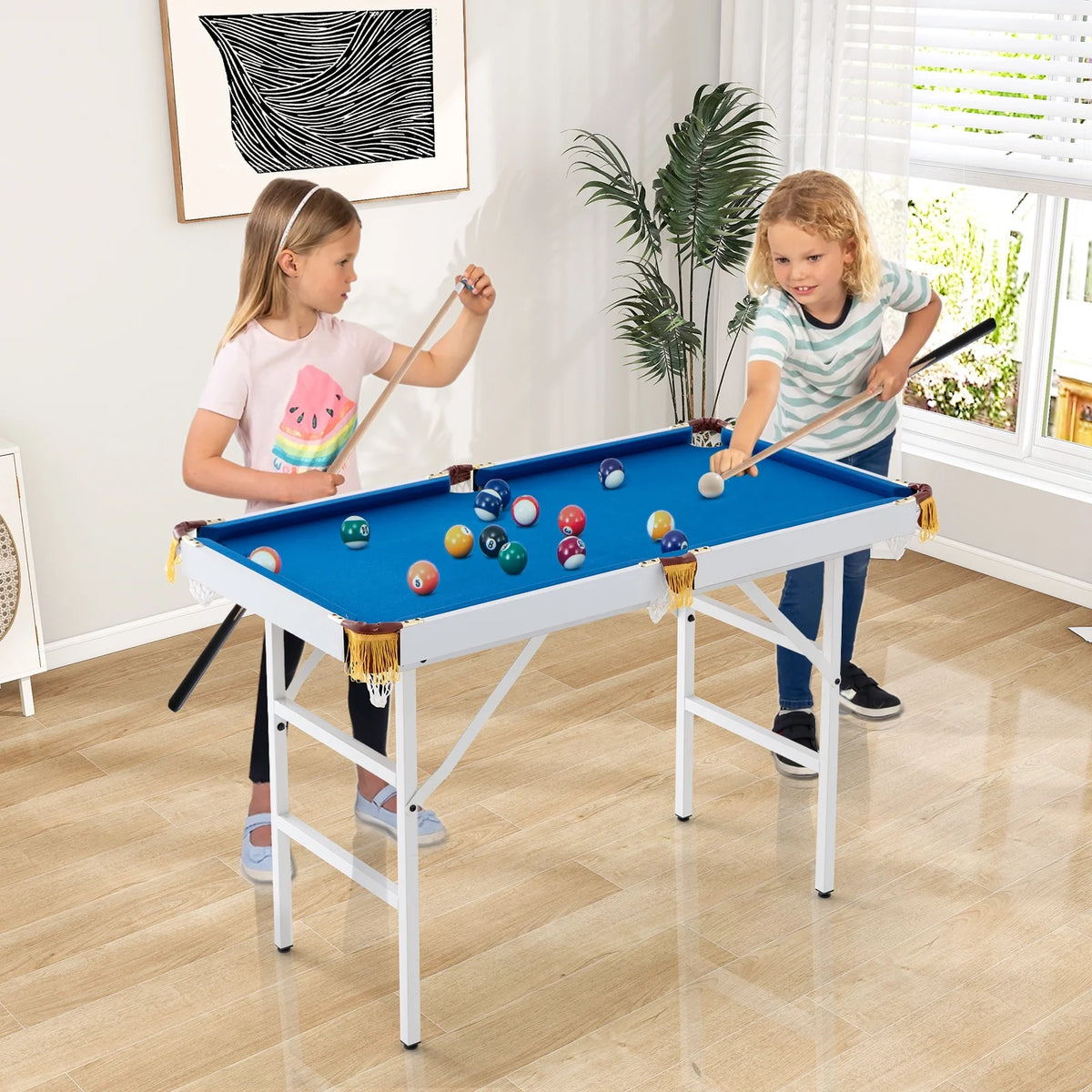 Topbuy 47'' Pool Table Set for Kids Foldable Billiard Table for Home and School Green