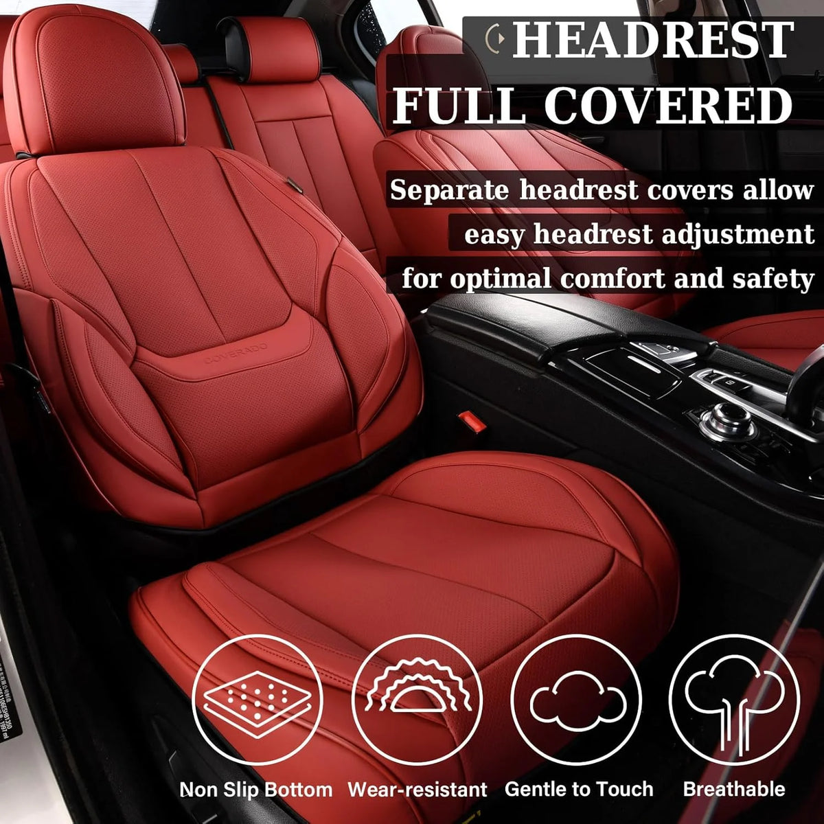 Coverado Black Front Car Seat Covers, Stylish Waterproof Premium Leather Automotive Seat Protectors, Airbag Compatible Auto Interior Accessories Universal Fit for Most Cars SUV Pick-up Trucks